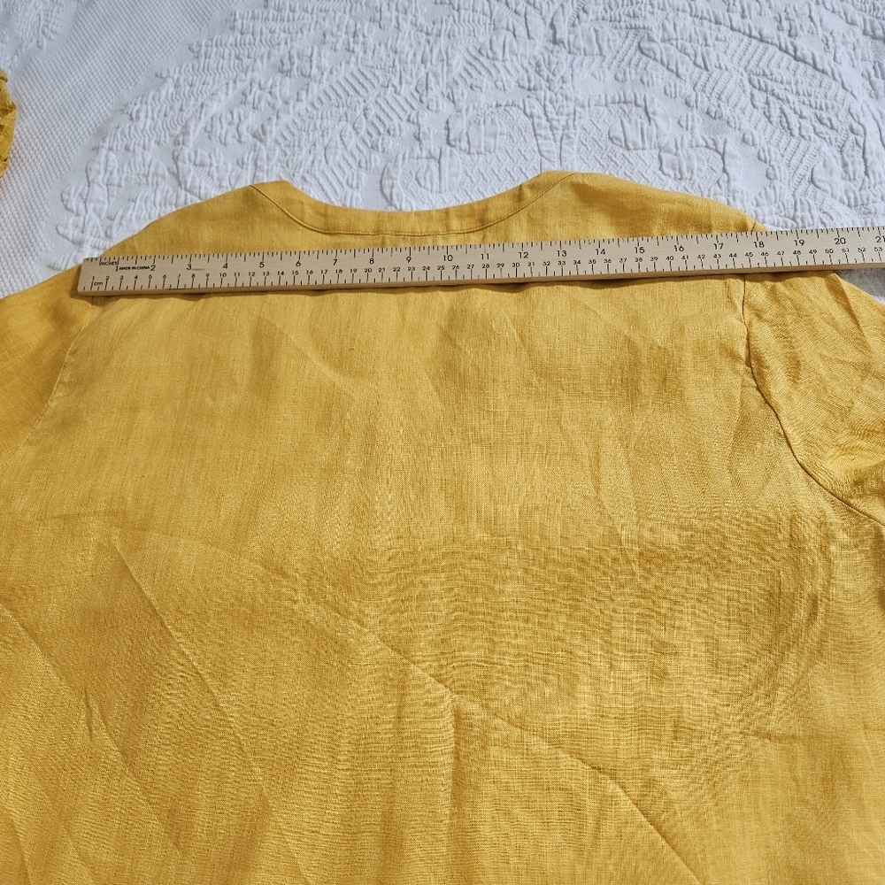 Chico’s 100% linen loose artsy lace top Lagenlook blouse yellow XL - Picture 4 of 10